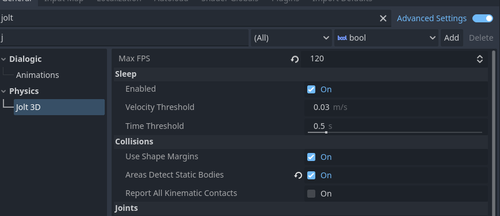 Options in the godot project settings.